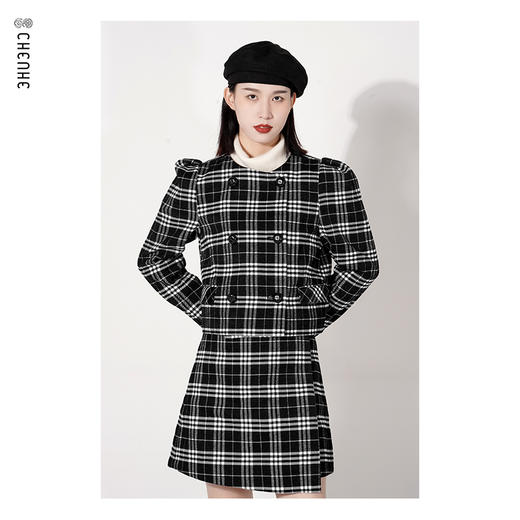 【内购不退换】臣禾 复古黑白格半身裙K214032777 商品图2