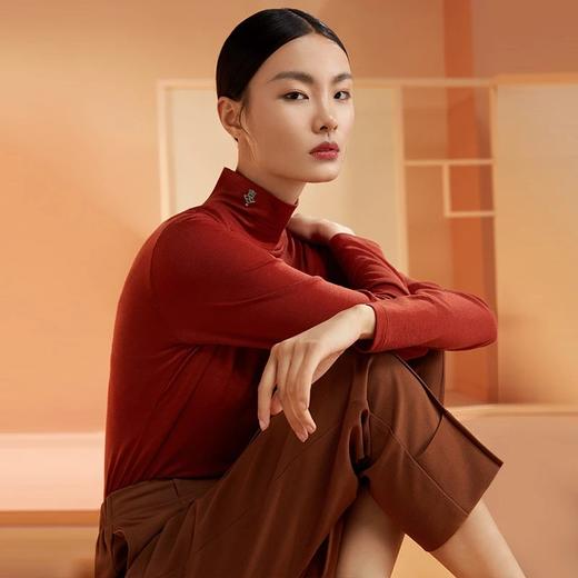 金三塔桑蚕丝上衣女士秋冬新品羊毛高领刺绣内搭保暖打底衫 NZFBD722 商品图1