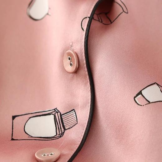 金三塔真丝趣味印花衬衫睡裙100%桑蚕丝家居服睡衣 YSFBA324 商品图4