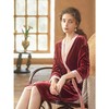 金三塔法式撞色丝绒睡袍桑蚕丝简约大气系带五分袖晨袍家居服 YSFBD199 商品缩略图1