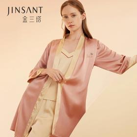 金三塔真丝纯色睡袍 凉感透气桑蚕丝睡衣女YSFBA105