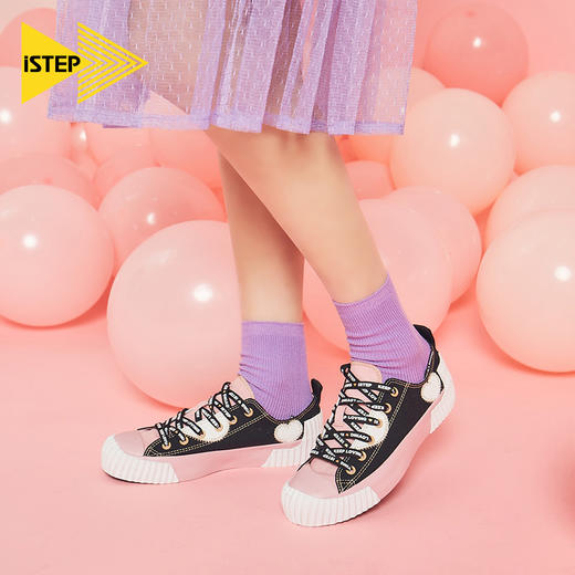 【正品】iSTEP帆布鞋2022新款女鞋字母情人节爱心平底拼色拼接低帮帆布鞋 商品图1