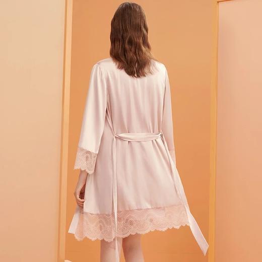金三塔19姆米重磅真丝 丝滑美肤宽松素色睡袍可外穿蕾丝拼家居服 YSFBC106 商品图4