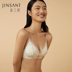 金三塔桑蚕丝内里聚拢舒适双色复古蕾丝拼接女士无钢圈文胸内衣 NZFCA308
