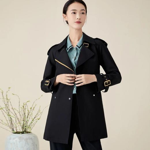 玳莎一手长风衣女新款秋季气质大翻领中长款小个子休闲外套带设计 BC38301 商品图3