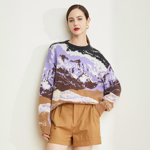 NC60Q瑟俪（斯尔丽高端）舒适柔软低圆领水墨提花宽松针织时尚毛衣 商品图0