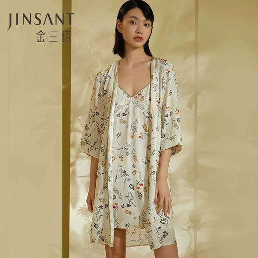 金三塔100%桑蚕丝真丝女士时尚印花睡袍家居服2022新品 YSFCA106 商品图0