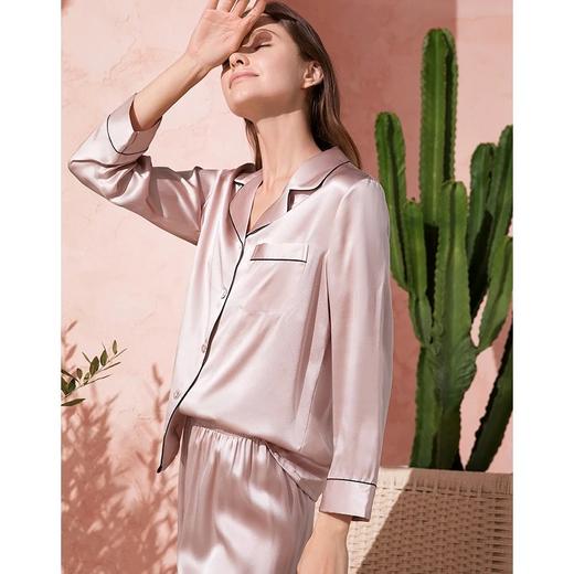 金三塔重磅真丝睡衣女长袖两件套100%桑蚕丝宽松可外穿丝绸家居服基础套装 YSF9B212（限价款） 商品图2