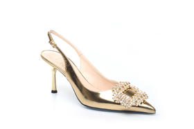 豪麟名鞋奥莱LORIBLU女鞋半凉鞋羊皮革+施华洛世奇LR133P金色  原价5260元