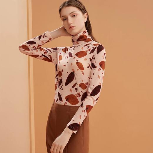 金三塔羊毛印花打底衫100%绵羊毛软糯贴肤舒适保暖高领打底上衣 NZFBD723 商品图1