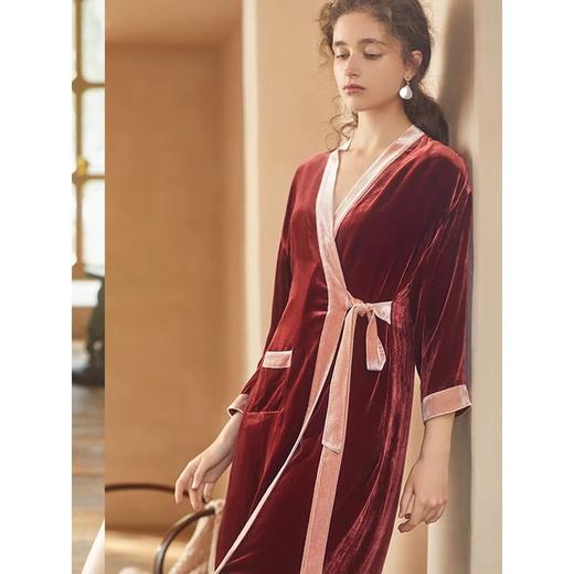 金三塔法式撞色丝绒睡袍桑蚕丝简约大气系带五分袖晨袍家居服 YSFBD199 商品图2