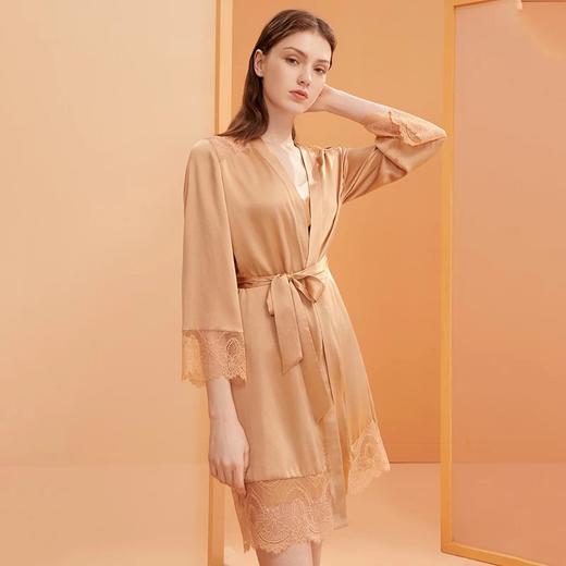 金三塔19姆米重磅真丝 丝滑美肤宽松素色睡袍可外穿蕾丝拼家居服 YSFBC106 商品图1