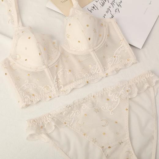 金三塔法式裹胸式文胸星月烫金蕾丝真丝美肤性感聚拢内衣套装 NZFCA399 商品图1