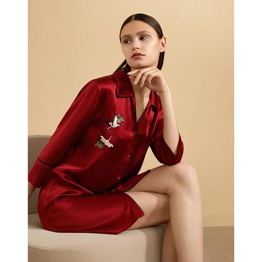 金三塔新品真丝衬衫式睡裙100%桑蚕丝可外穿睡衣家居服女  YSFAC306 商品图2