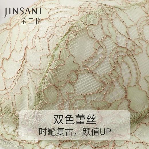 金三塔桑蚕丝内里聚拢舒适双色复古蕾丝拼接女士无钢圈文胸内衣 NZFCA308 商品图3