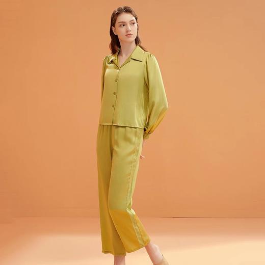 金三塔100%桑蚕丝素色灯笼袖两件套真丝睡衣家居服 YSFBC211 商品图2