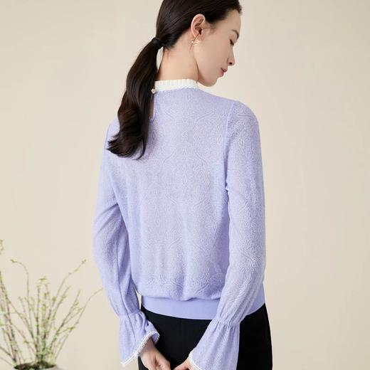 玳莎提花喇叭袖针织衫温柔气质毛衣蕾丝圆领套头上衣   BC32302 商品图3