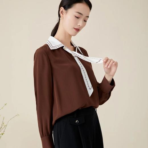 玳莎V领衬衫式上衣女新款初秋薄款飘带设计感长袖直筒衬衫  BC31309 商品图3