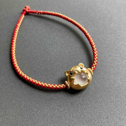 高冰种翡翠萌萌虎年平安手绳手链18k黄金镶嵌 商品图3