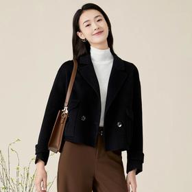 玳莎短款毛呢外套女秋冬新款通勤宽松西装领小个子羊毛呢子大衣 BD37301