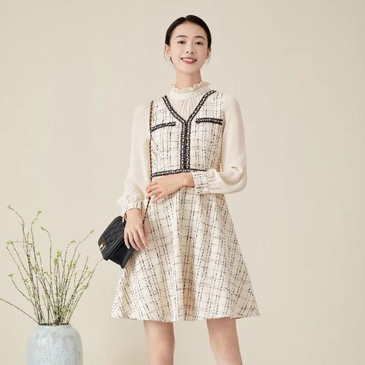 玳莎小香风气质长袖连衣裙秋冬新款A字裙小立领拼接中长款裙子  BD35303 商品图3
