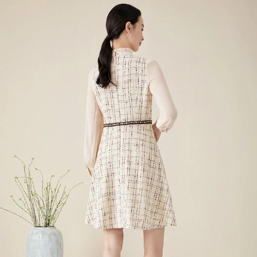 玳莎小香风气质长袖连衣裙秋冬新款A字裙小立领拼接中长款裙子  BD35303 商品图4