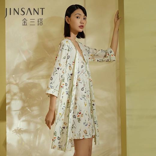 金三塔100%桑蚕丝真丝女士时尚印花睡袍家居服2022新品 YSFCA106 商品图1
