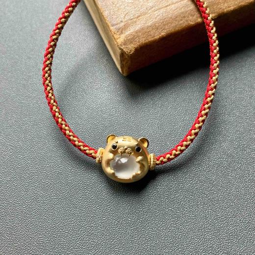 高冰种翡翠萌萌虎年平安手绳手链18k黄金镶嵌 商品图0