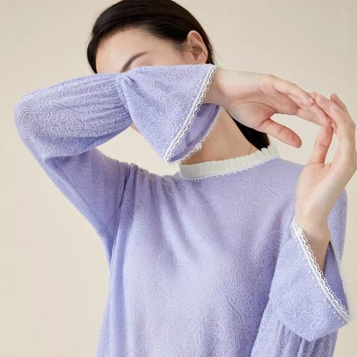 玳莎提花喇叭袖针织衫温柔气质毛衣蕾丝圆领套头上衣   BC32302 商品图1