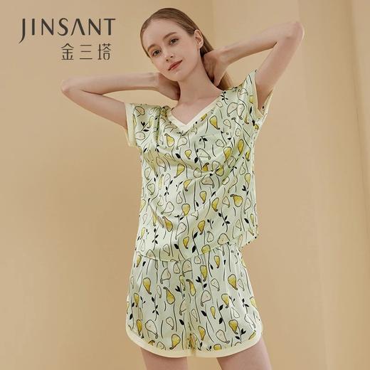 金三塔新品真丝波点睡衣女100%桑蚕丝可外穿休闲短袖家居服  YSFAB403 商品图0