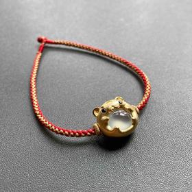 高冰种翡翠萌萌虎年平安翡翠手绳手链18k黄金镶嵌