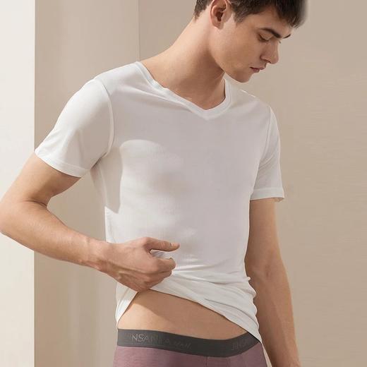 金三塔真丝男士V领短袖T恤纯色100%桑蚕丝男士上衣 1NZMAB740 商品图1