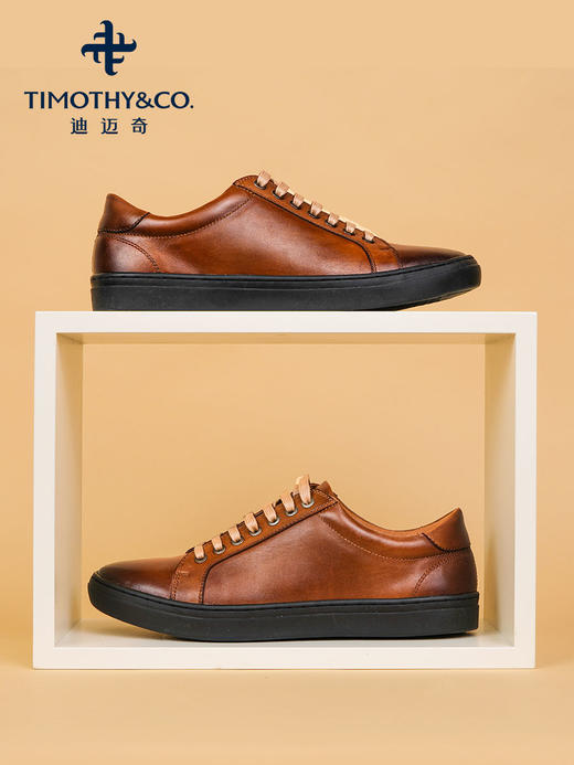 【正品】迪迈奇2021新款休闲皮鞋头层牛皮透气男鞋棕色青年运动户外鞋板鞋 商品图2