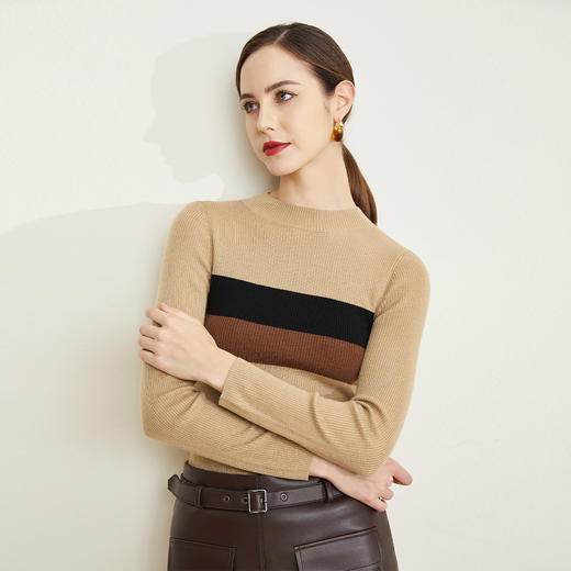 LD655瑟俪（斯尔丽高端）舒适柔软低圆领经典条纹修身显瘦简约气质打底衫 商品图2