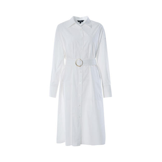 EITIE爱特爱春季新款白色收腰时尚通勤显瘦衬衫式连衣裙A2207917 商品图4