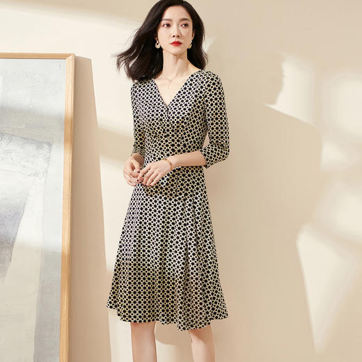 剩S 米思阳2025春季新款时尚经典耐看印花七分袖大摆针织连衣裙0488 商品图0