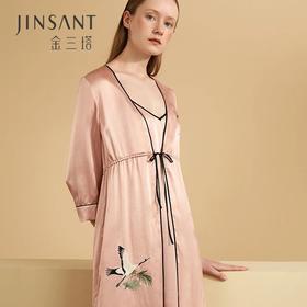 金三塔新品 真丝睡袍女100%桑蚕丝绣花可外穿睡衣家居服  YSFAC101