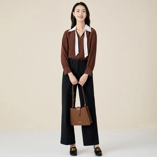 玳莎V领衬衫式上衣女新款初秋薄款飘带设计感长袖直筒衬衫  BC31309 商品图1