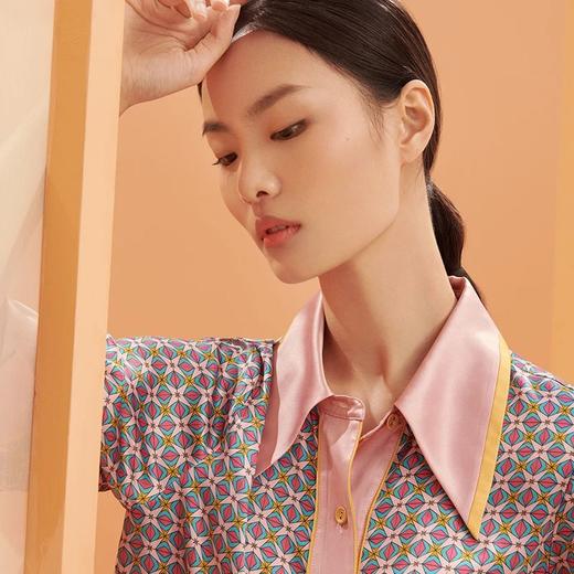 金三塔印花真丝衬衫式睡裙女100%桑蚕丝性感家居服 YSFBC303 商品图3