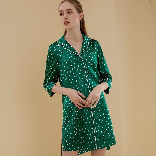 金三塔桑蚕丝弹力波点睡裙女 凉感七分袖可外穿睡衣 YSFBA326 商品图1