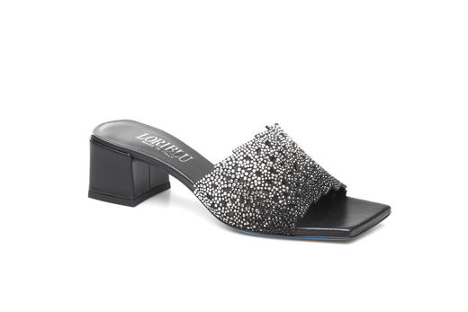 豪麟名鞋奥莱LORIBLU女鞋羊反绒面革+施华洛世奇凉拖LR05150L黑色  原价5260元 商品图0