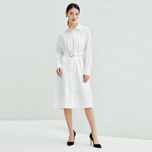 EITIE爱特爱春季新款白色收腰时尚通勤显瘦衬衫式连衣裙A2207917 商品图2