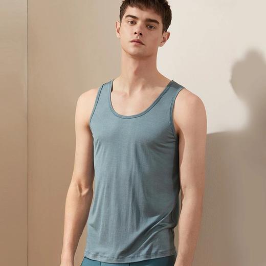 金三塔100%桑蚕丝男士舒适透气纯色一片式圆领汗衫 真丝宽松背心  1YZM4A501 商品图2