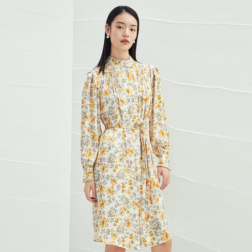 EITIE爱特爱春季新款气质立领碎花时尚清新收腰a字连衣裙A2207931 商品图1