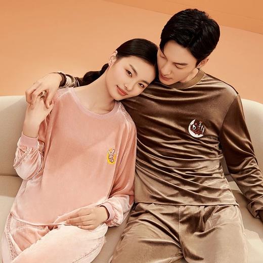 金三塔桑蚕丝丝绒情侣睡衣套装秋冬男女运动可外穿保暖家居服  YSFBD203+YSMBD201 商品图1