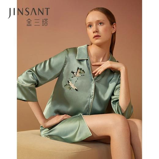 金三塔新品真丝衬衫式睡裙100%桑蚕丝可外穿睡衣家居服女  YSFAC306 商品图0