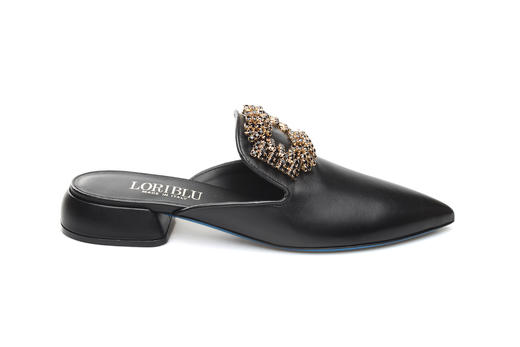 豪麟名鞋奥莱LORIBLU女鞋穆勒鞋羊皮革+施华洛世奇LR05650B黑色  原价5260元 商品图0