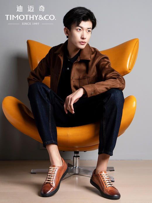 【正品】迪迈奇2021新款休闲皮鞋头层牛皮透气男鞋棕色青年运动户外鞋板鞋 商品图0