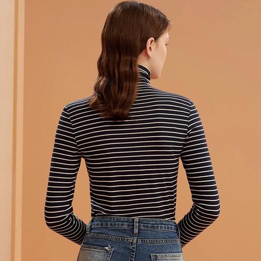 金三塔真丝打底衫女撞色条纹100%桑蚕丝长袖高领T恤内搭养肤上衣   NZFBC728 商品图3