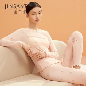 金三塔秋冬蚕丝棉罗纹圆领长袖秋衣秋裤女蕾丝保暖套装 NYFBD102